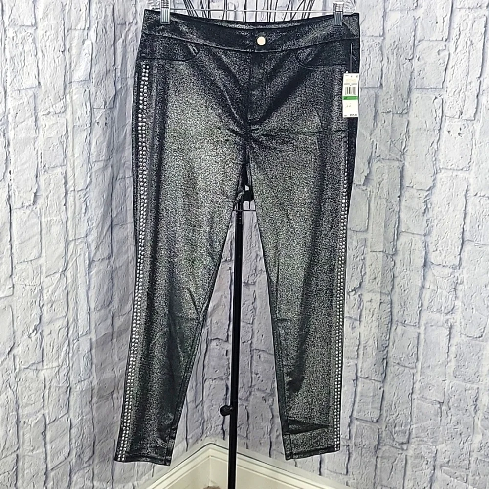 MICHAEL KORS Black‎ and Silver Studded Brushed Velvet Pants Large